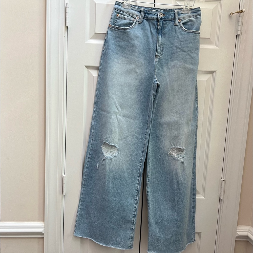 INC – Light Blue Wide Leg High Waisted Raw Hem Jeans